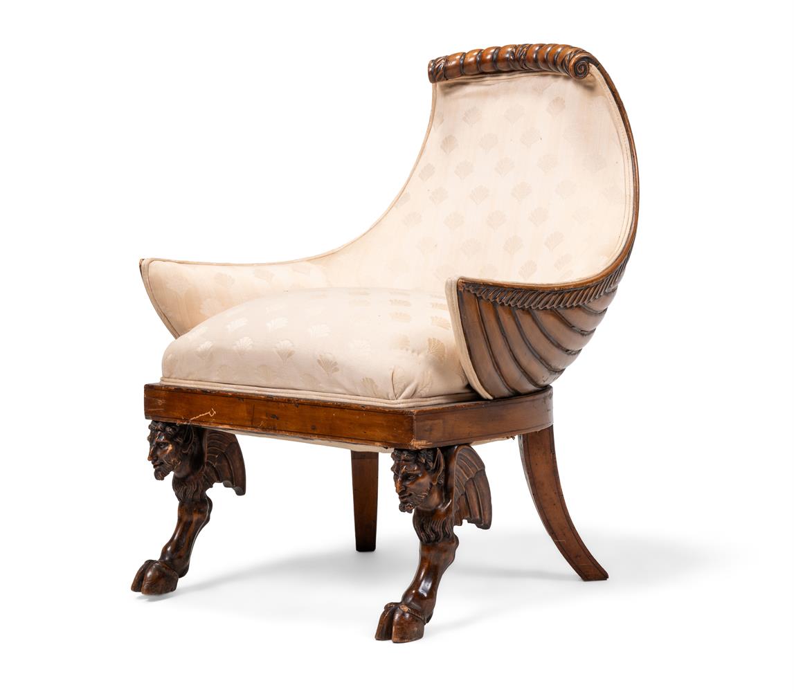 AN UNUSUAL CHERRYWOOD 'KLISMOS' ARMCHAIR, INCORPORATING 19TH AND 20TH CENTURY ELEMENTS