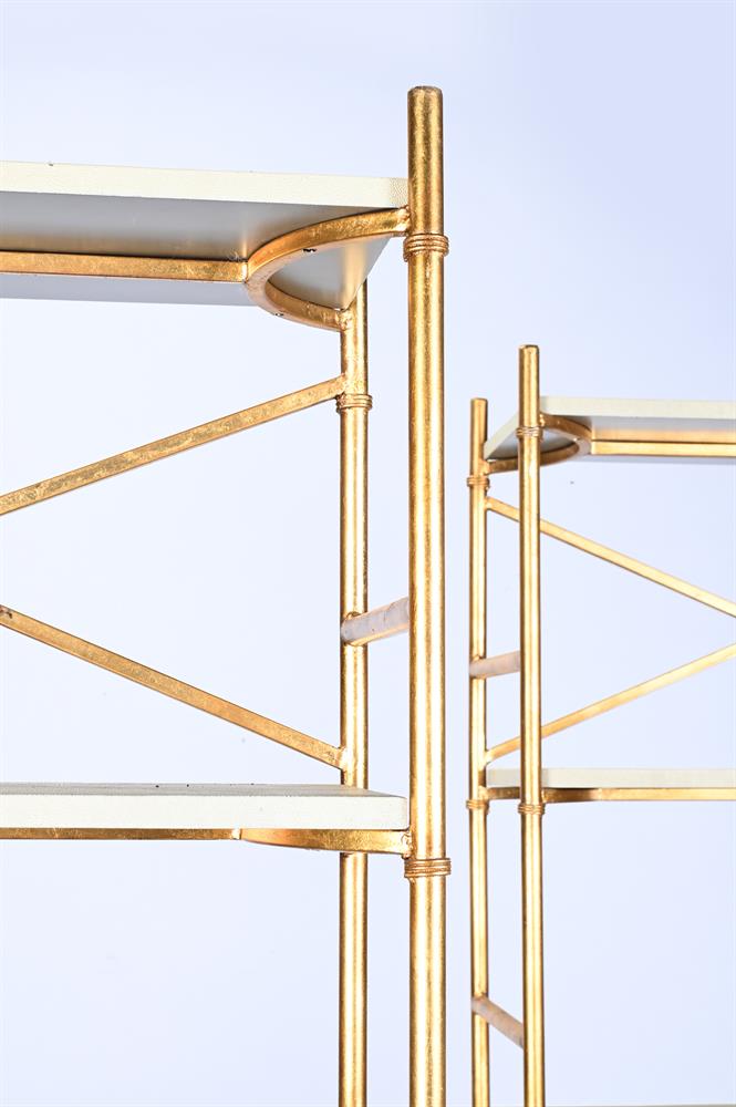 A PAIR OF FAUX SHAGREEN AND GOLD COLOURED METAL ETAGERES, OF RECENT MANUFACTURE - Image 3 of 3