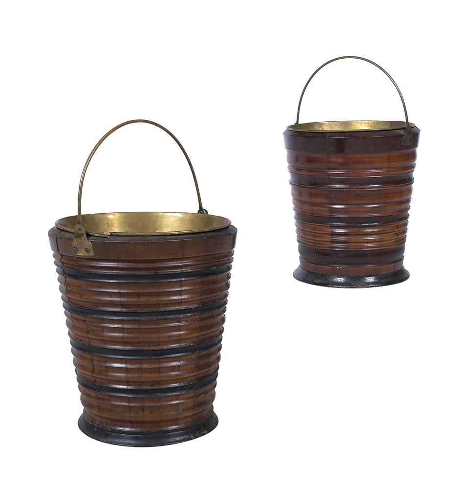 A MATCHED PAIR OF CHERRYWOOD AND BRASS TEA BUCKETS, 19TH CENTURY