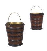 A MATCHED PAIR OF CHERRYWOOD AND BRASS TEA BUCKETS, 19TH CENTURY