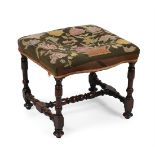 A WALNUT STOOL WITH NEEDLEPOINT UPHOLSTERY, POSSIBLY FRENCH, 19TH CENTURY
