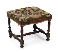 A WALNUT STOOL WITH NEEDLEPOINT UPHOLSTERY, POSSIBLY FRENCH, 19TH CENTURY