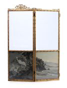 A GILTWOOD SIMULATED BAMBOO AND GLASS FOLDING TWO-PANEL SCREEN, SECOND HALF 19TH CENTURY