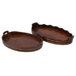 A MAHOGANY AND BRASS BOUND OVAL TRAY OF COOPERED FORM, 19TH CENTURY