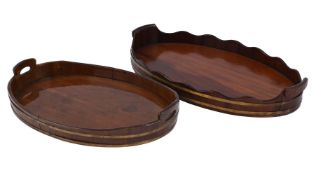A MAHOGANY AND BRASS BOUND OVAL TRAY OF COOPERED FORM, 19TH CENTURY