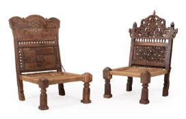 A MATCHED PAIR OF PIDHA LOW CHAIRS, INDIA, POSSIBLY RAJASTHAN, 20TH CENTURY