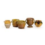 A GROUP OF FIVE GLAZED TERRACOTTA POTS, MODERN