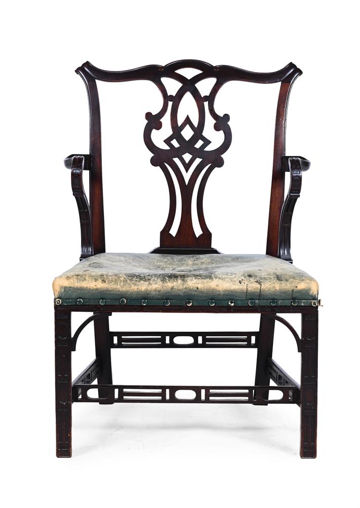 A GEORGE III MAHOGANY AND LEATHER UPHOLSTERED OPEN ARMCHAIR, CIRCA 1800 - Image 2 of 4