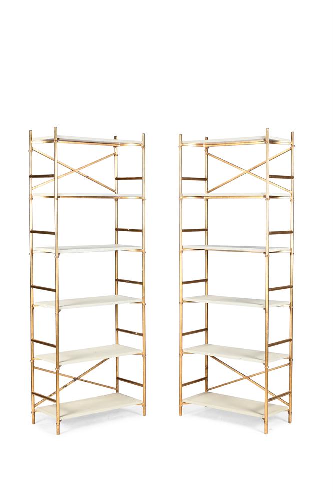 A PAIR OF FAUX SHAGREEN AND GOLD COLOURED METAL ETAGERES, OF RECENT MANUFACTURE - Image 2 of 3