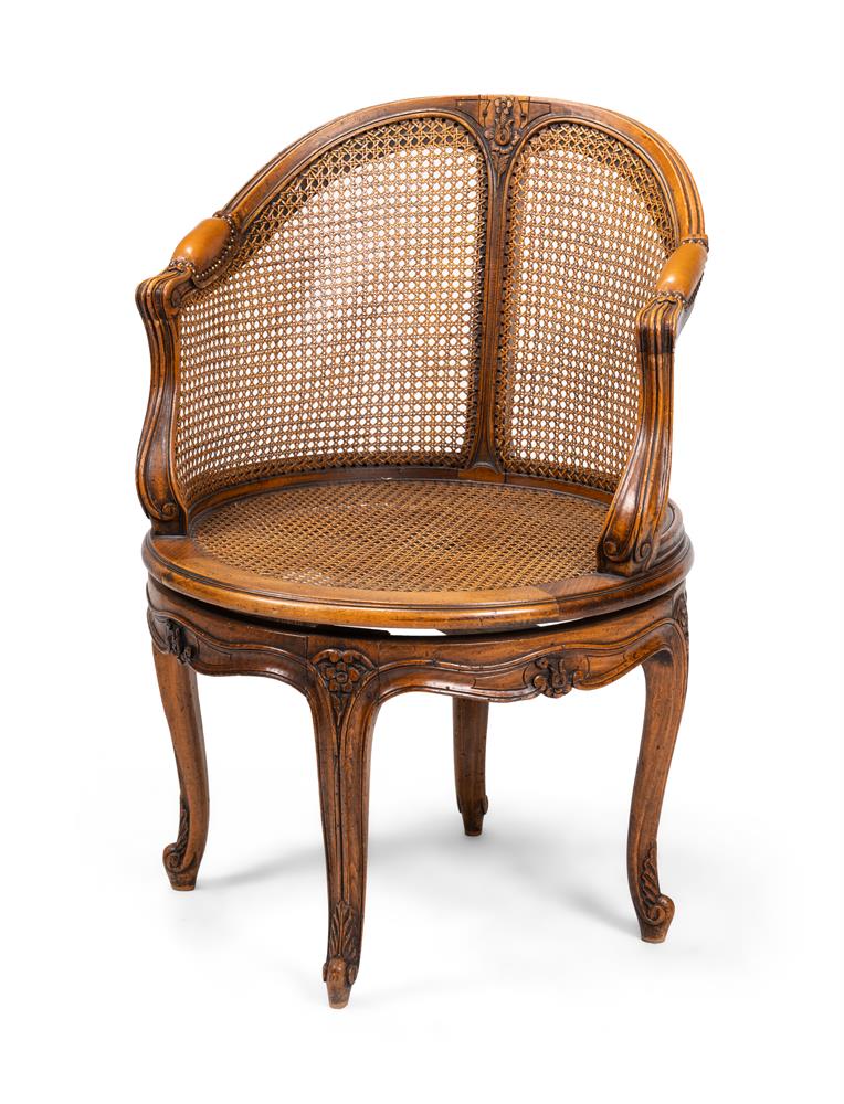 A CARVED WALNUT AND CANED DESK CHAIR, FRENCH, LATE 19TH OR EARLY 20TH CENTURY - Image 2 of 5