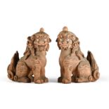 A PAIR OF CARVED AND PAINTED WOOD FIGURAL SCULPTURES, 19TH CENTURY