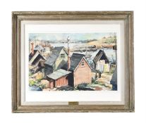 NORTH AMERICAN SCHOOL (20TH CENTURY), HOUSES ON THE COAST