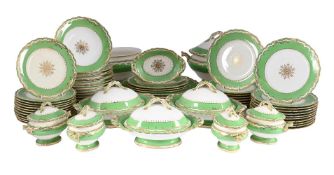AN ENGLISH PORCELAIN APPLE-GREEN GROUND AND GILT PART DINNER SERVICE, SECOND QUARTER 19TH CENTURY