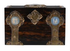 Y A VICTORIAN GILT METAL MOUNTED CALAMANDER DESK BOOK HOLDER, BY MANOAH RHODE, CIRCA 1878