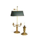 A BRASS TWO-LIGHT BOUILLOTTE TABLE LAMP IN 19TH CENTURY STYLE, 20TH CENTURY