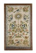 A SILKWORK EMBROIDERED PANEL, SPANISH, 18TH CENTURY