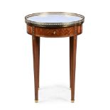 Y A KINGWOOD, PARQUETRY AND MARBLE INSET GUERIDON OR OCCASIONAL TABLE, 20TH CENTURY