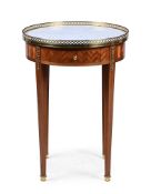 Y A KINGWOOD, PARQUETRY AND MARBLE INSET GUERIDON OR OCCASIONAL TABLE, 20TH CENTURY