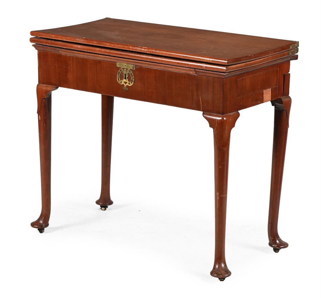 A GEORGE II MAHOGANY TRIPLE-FOLDING GAMES TABLE, MID 18TH CENTURY