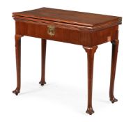 A GEORGE II MAHOGANY TRIPLE-FOLDING GAMES TABLE, MID 18TH CENTURY