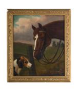 FOLLOWER OF COLIN GRAEME ROE, PORTRAIT OF A CHESTNUT HORSE WITH HOUND