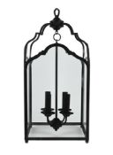 A LARGE PATINATED METAL HALL LANTERN, IN REGENCY STYLE, 20TH CENTURY