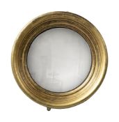 A LARGE GILTWOOD AND EBONISED CONVEX MIRROR, 19TH CENTURY