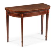 Y A GEORGE III MAHOGANY AND PARQUETRY D-SHAPED CARD TABLE, CIRCA 1800
