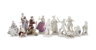 A SELECTION OF NYPHENBURG WHITE AND POLYCHROME PORCELAIN FIGURES, VARIOUS DATES 20TH CENTURY