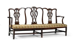 A WALNUT TRIPLE CHAIR BACK SETTEE, LATE 18TH CENTURY AND LATER ELEMENTS