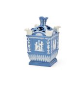 A NEALE & CO. SOLID-BLUE JASPER SQUARE-SECTION BULB-POT AND PIERCED COVER, CIRCA 1790
