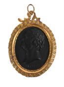 A WEDGWOOD & BENTLEY BLACK BASALT PLAQUE WITH TITLED BUST PROFILE OF BENJAMIN FRAKLIN, CIRCA 1769-80