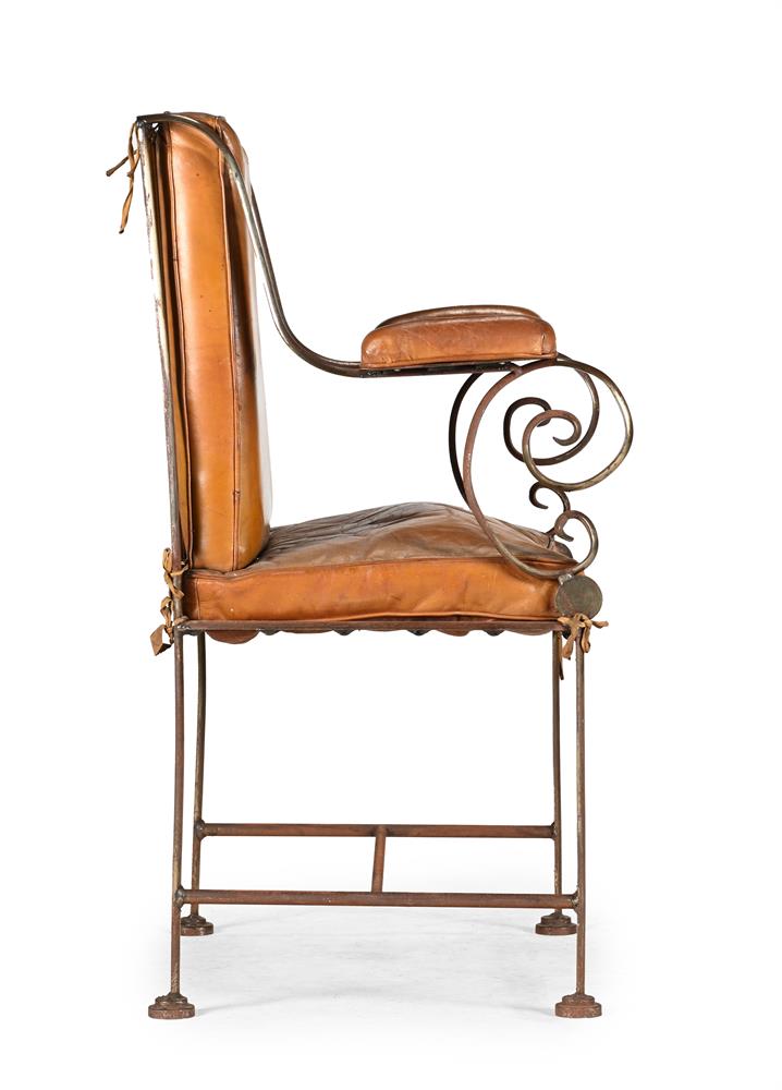 A PAIR OF CONTINENTAL STEEL AND LEATHER UPHOLSTERED ARMCHAIRS, PROBABLY ITALIAN, 20TH CENTURY - Image 3 of 3