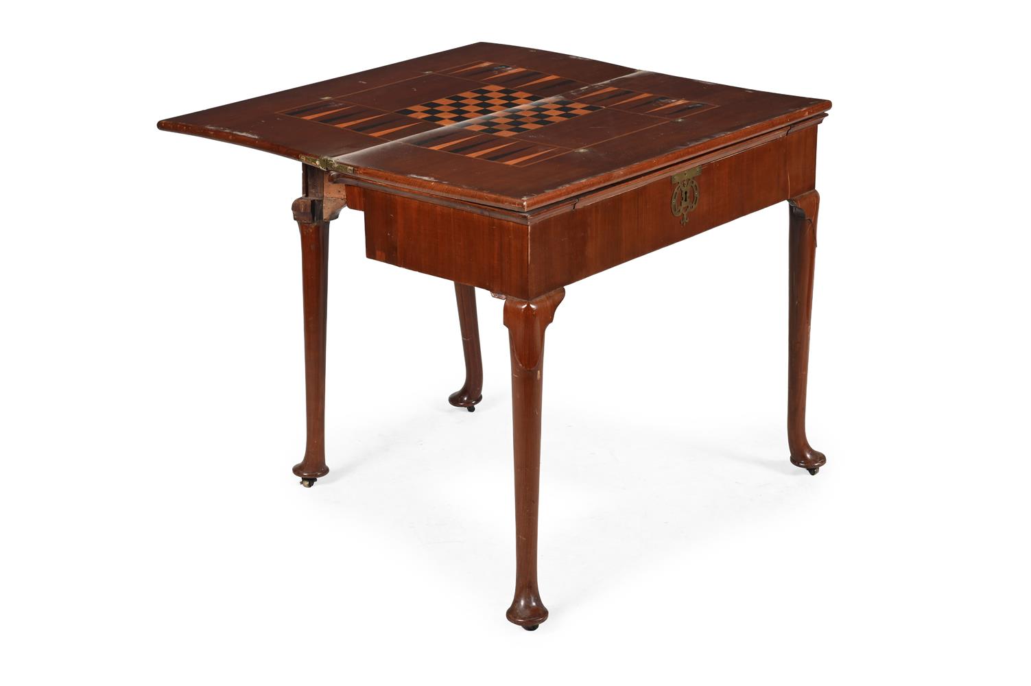 A GEORGE II MAHOGANY TRIPLE-FOLDING GAMES TABLE, MID 18TH CENTURY - Image 3 of 4
