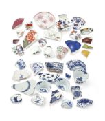A COLLECTION OF SEVENTEEN CHINESE BLUE AND WHITE SHARDS, VARIOUS DATES MAINLY 16TH TO 18TH CENTURY