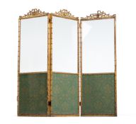 A GILTWOOD SIMULATED BAMBOO AND GLASS SCREEN WITH FABRIC PANELS, SECOND HALF 19TH CENTURY