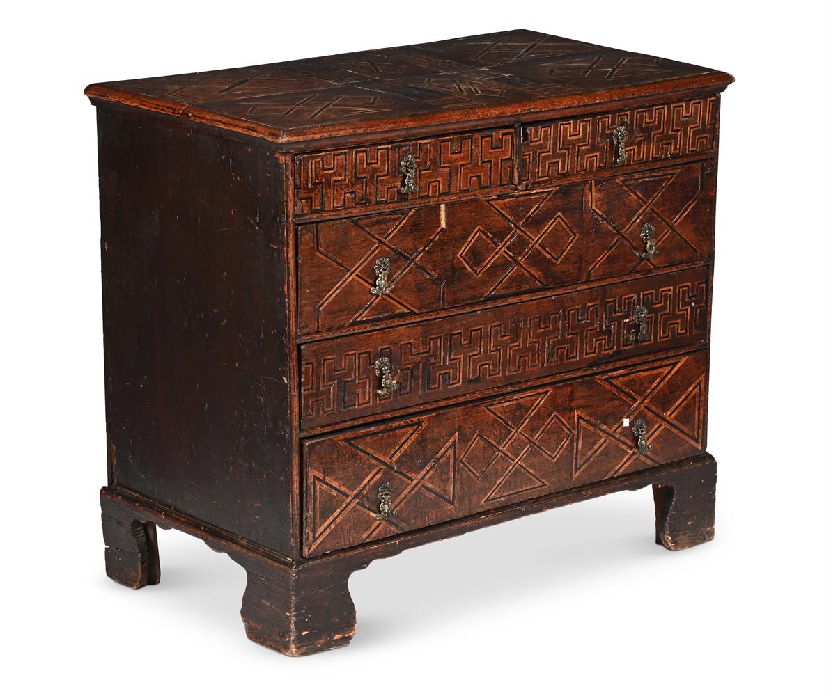 AN UNUSUAL GEORGE III OAK AND PARQUETRY CHEST OF DRAWERS, 18TH CENTURY - Image 2 of 3