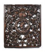 A NORTH EUROPEAN CARVED WALNUT OPEN WORK PANEL, LATE 17TH CENTURY