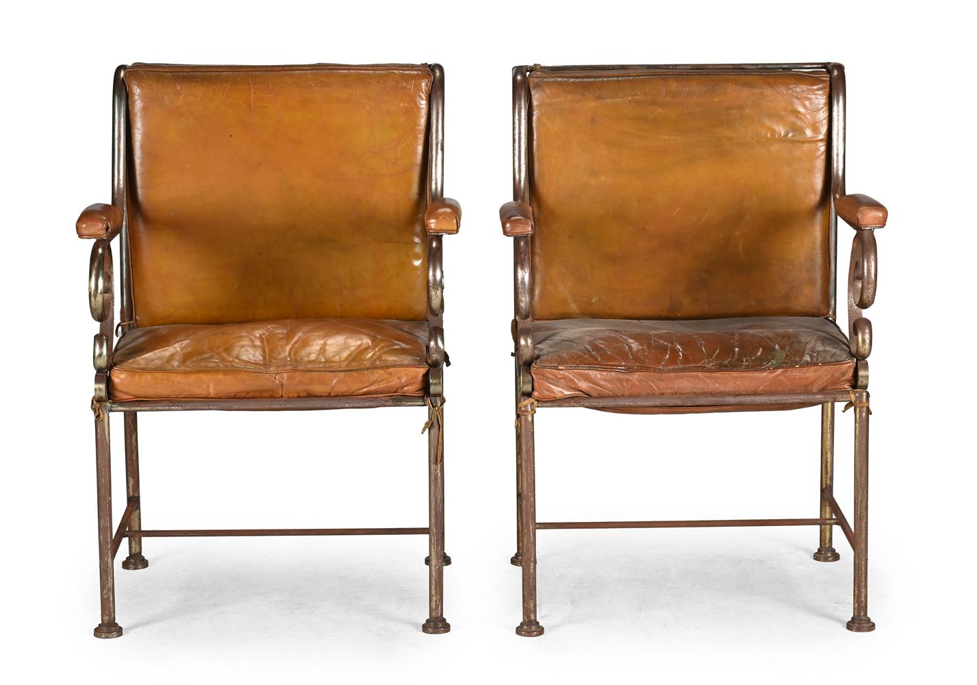 A PAIR OF CONTINENTAL STEEL AND LEATHER UPHOLSTERED ARMCHAIRS, PROBABLY ITALIAN, 20TH CENTURY - Image 2 of 3