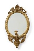 A VICTORIAN GILTWOOD THREE BRANCH GIRANDOLE MIRROR, CIRCA 1870