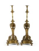 A PAIR OF LARGE BRASS CANDLESTICKSIN THE MANNER OF W.A.S. BENSON, LATE 19TH CENTURY