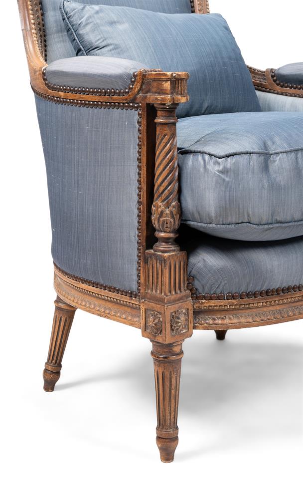 A PAIR OF CARVED BEECH AND SILK UPHOLSTERED FAUTEUIL, 19TH CENTURY - Image 2 of 3