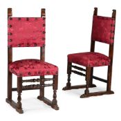 A PAIR OF WALNUT AND UPHOLSTERED CHAIRS, ITALIAN , 18TH CENTURY