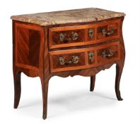 Y A NORTH ITALIAN WALNUT AND SATINWOOD PARQUETRY AND SIENA MARBLE COMMODE, 19TH CENTURY