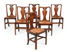A SET OF SIX GEORGE III ASH, OAK AND RUSH SEATED DINING CHAIRS, LATE 18TH CENTURY