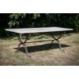 A MARBLE TOPPED GARDEN TABLE