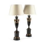 A PAIR OF LOUIS PHILIPPE BRONZE AND ORMOLOU MOUNTED BALUSTER LAMPS, FRENCH, CIRCA 1850
