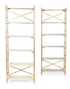 A PAIR OF FAUX SHAGREEN AND GOLD COLOURED METAL ETAGERES, OF RECENT MANUFACTURE