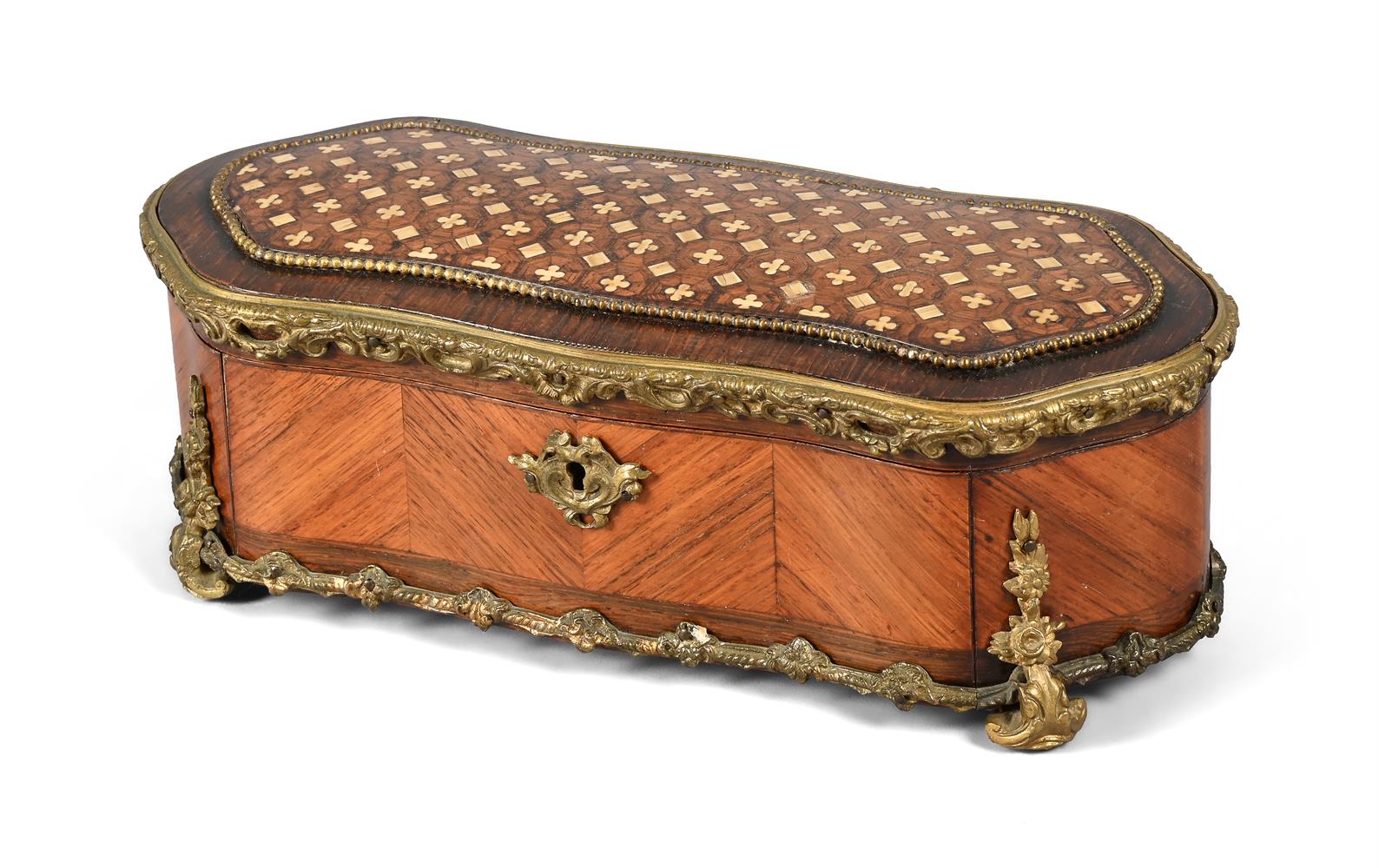 Y A ROSEWOOD, BRASS MOUNTED AND IVORY INLAID GLOVE BOX, NAPOLEAN III, 19TH CENTURY