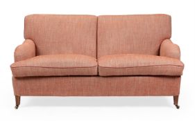 AN ORANGE UPHOLSTERED SOFA, IN THE MANNER OF GEORGE SMITH, OF RECENT MANUFACTURE